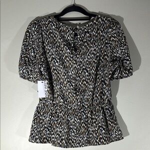 Nine West Women's Top Size M Animal Print - Black, White & Brown NWT